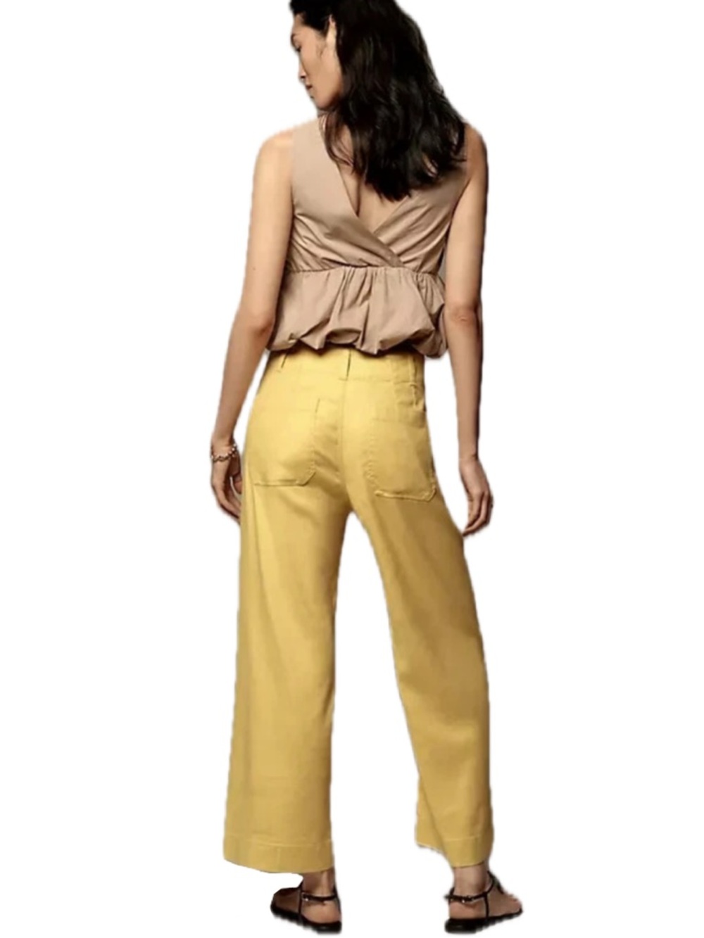 Anthropologie Maeve The Colette Cropped Linen Wide Leg Pants Yellow 28 Tall - Picture 8 of 8